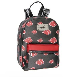 Naruto Akatsuki Red Cloud Anti Leaf Faux Saffiano Leather Mini Backpack Bag Used